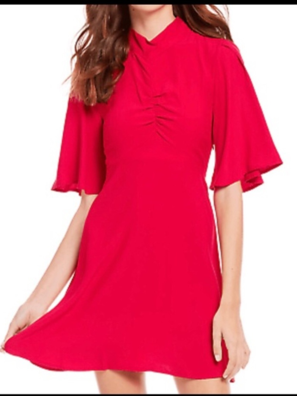 Free People | Red Mini Be My Baby Mock Neck Flutter Sleeve Dress size Medium